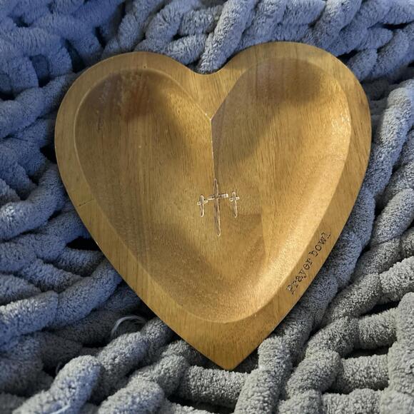 Other - Handcrafted Wooden Heart Shaped Prayer Bowl  Beautiful Gift Religious 3 Crosses